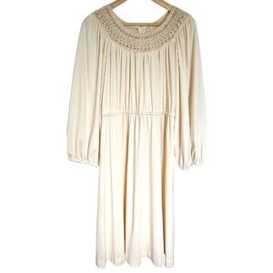 Vintage ivory boho macrame cinched waist‎ midi dress